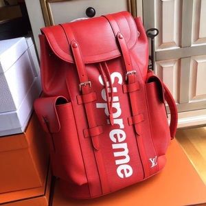 supreme backpack leather red